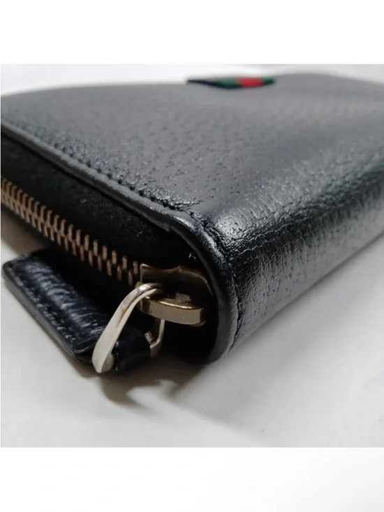 Gucci Agora Web Black Leather Long Zippy Wallet with Red & Green Sherry Line - Picture 10 of 15